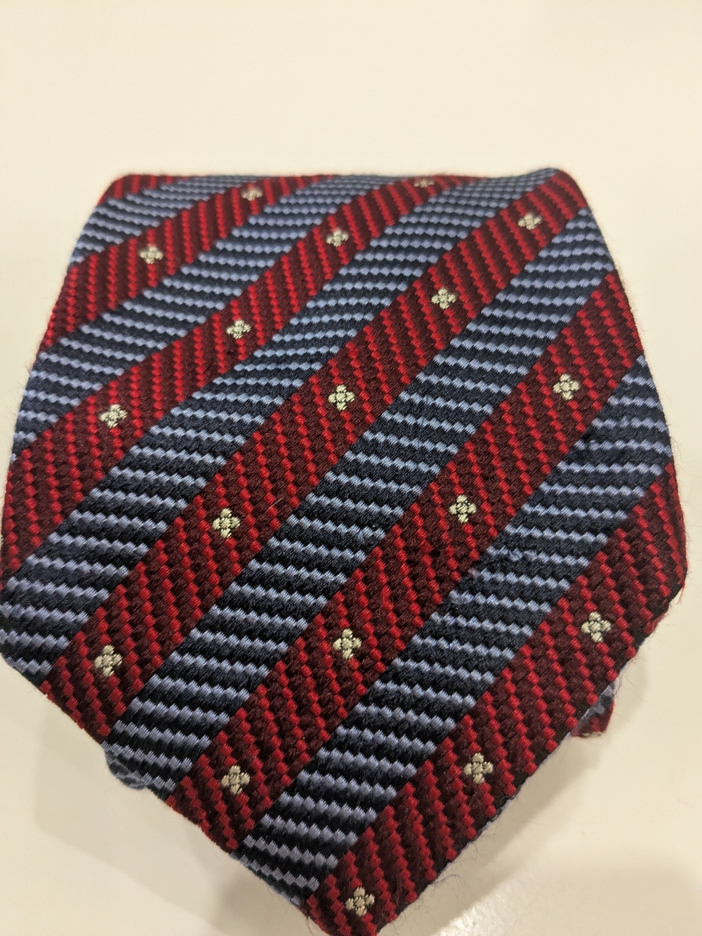 Paolo Rossetti Handmade Italy 100% Silk Tie Red Blue Stripe Floral Men’s Dress T